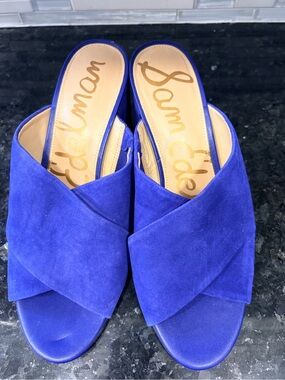 Sam Edelman Cobalt Blue Suede Crisscross Mule